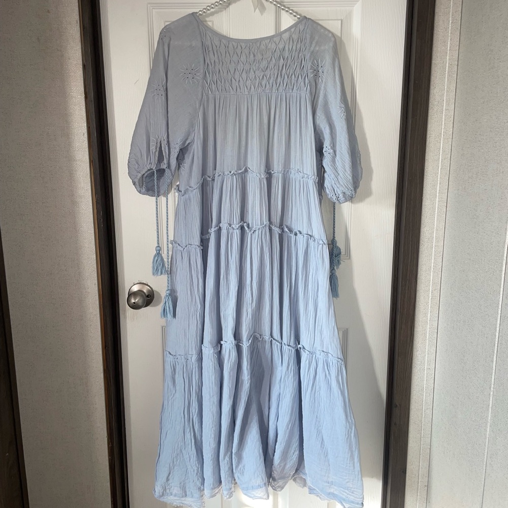 Free People Light Blue Tiered Midi Dress - Picture 2 of 3